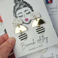 White Black and Gold Earrings